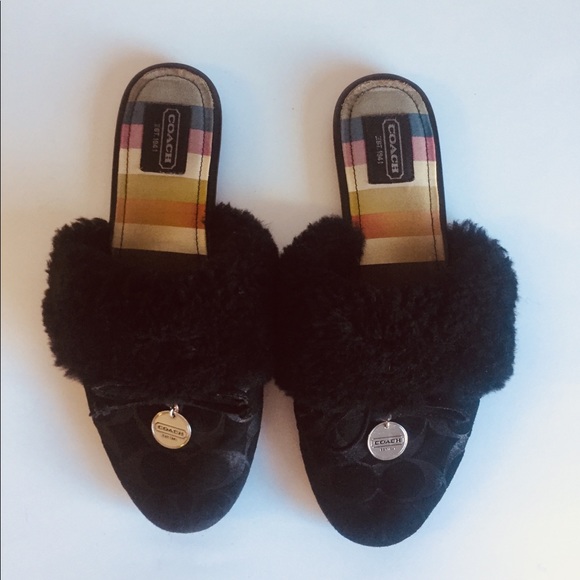 black coach slippers